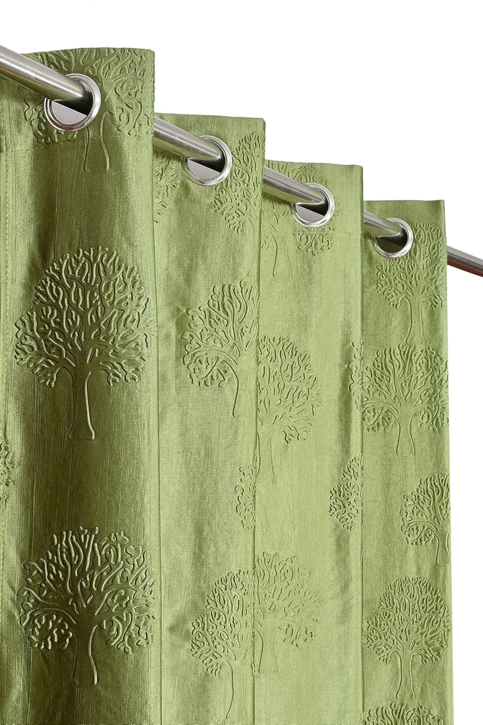 Heavy Quality Punch Tree Curtains 7 Feet Long Set of 1 Pcs | Green Door Curtains for Living Room, Bedroom | Lightweight 7 Feet Long Drapes for Home Decoration