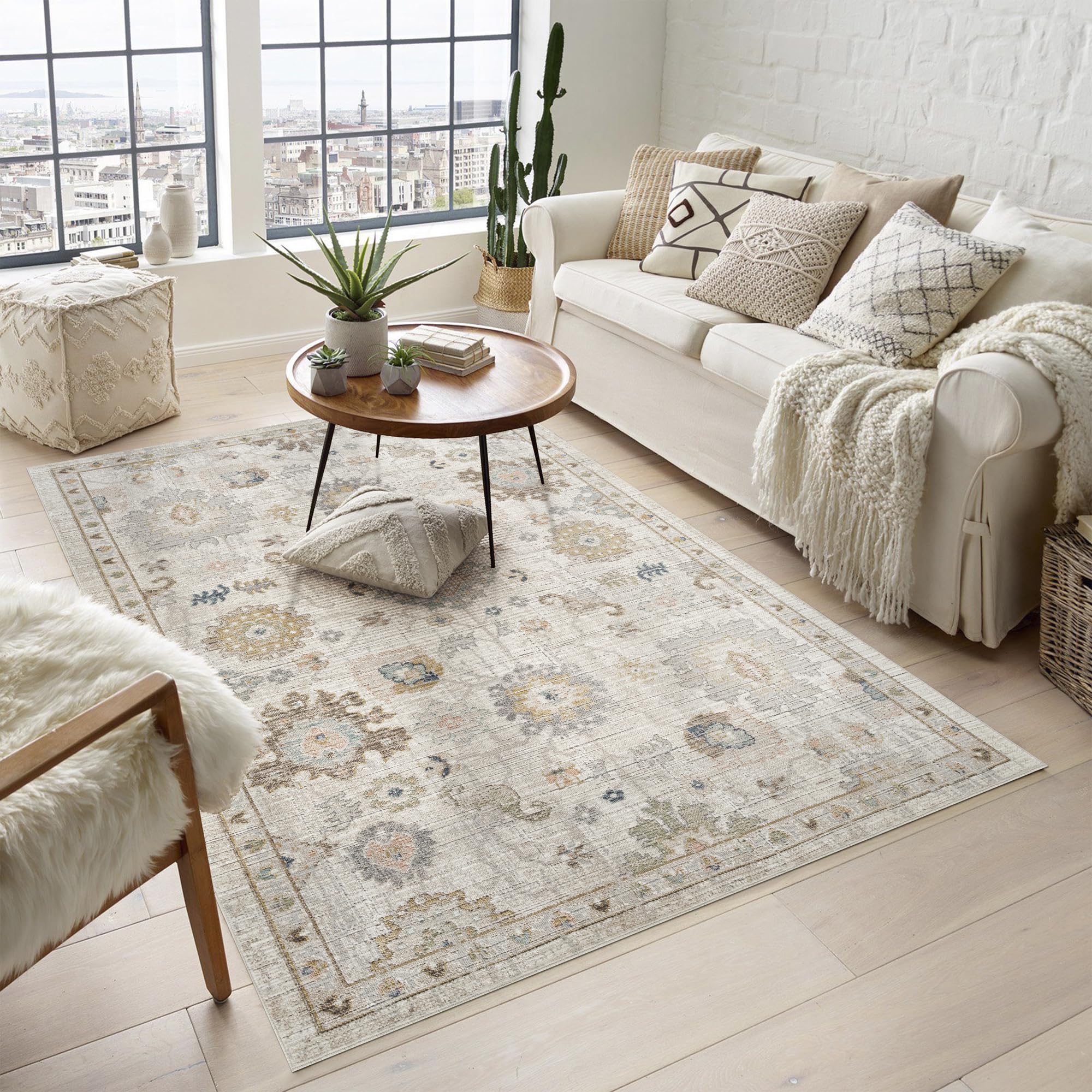 Maia Washable Low Pile Non Slip Lagoon Traditional Area RugBeige200 X 300 Cm (Rectangular) from B&Q