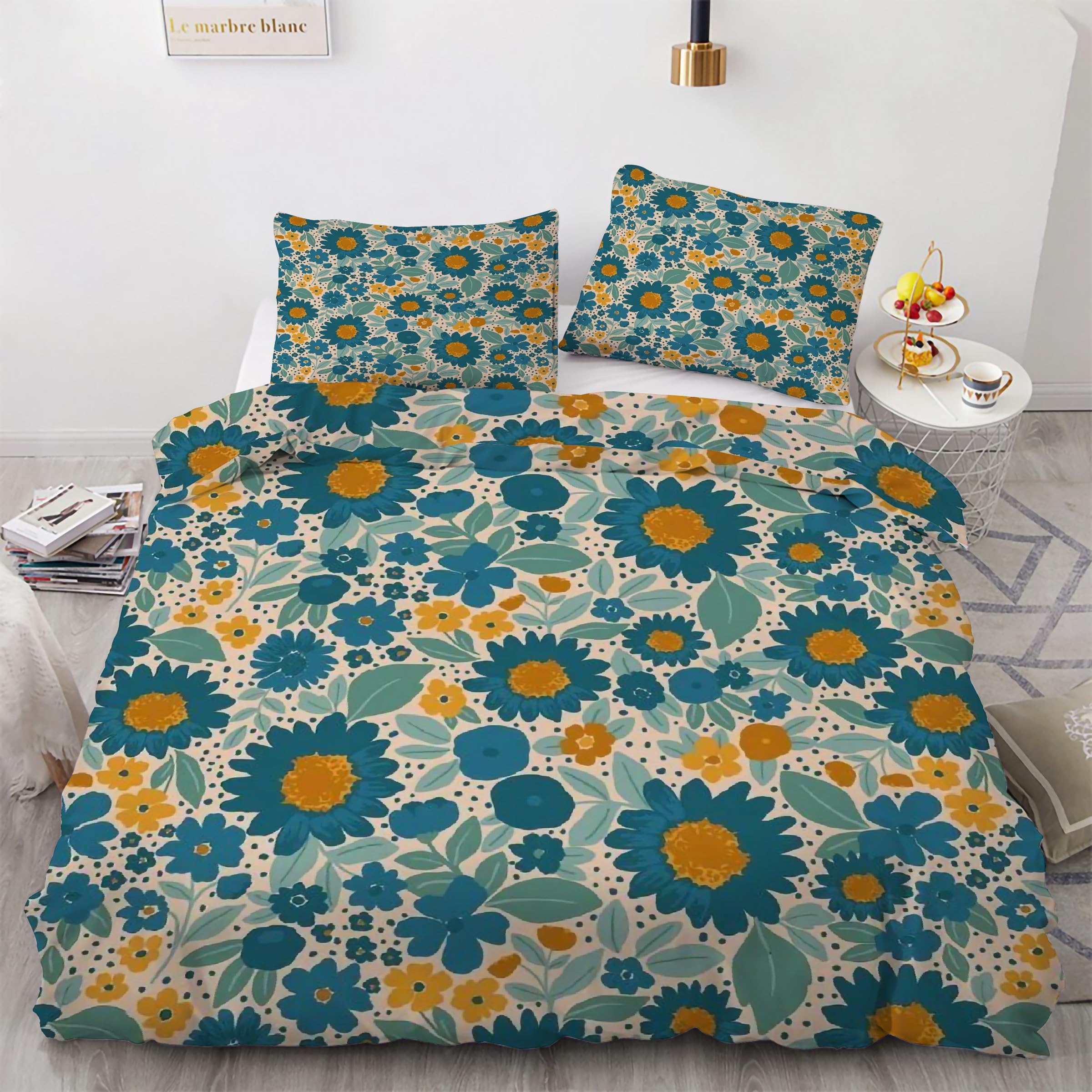 Parure de lit floral 240 x 260 cm avec housse de couette et taies d'oreiller