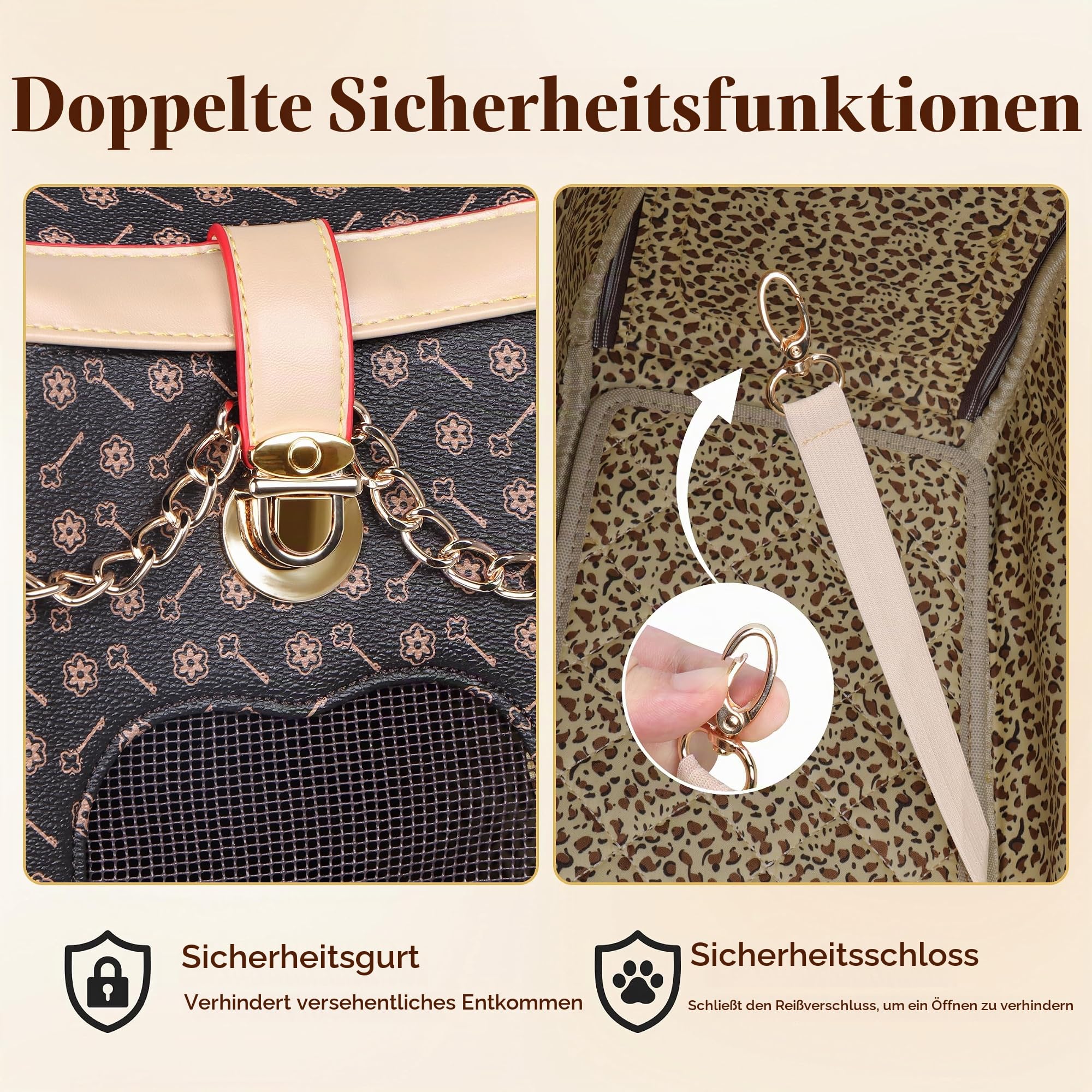 Adriene's Choice Luxuriöse Tragetasche für Haustiere, Welpen, kleine Hunde, Katzentragetasche, wasserdicht, Premium-PU-Leder, Tragetasche für Outdoor, Reisen, Wandern, Einkaufen