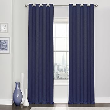 Eclipse Blackout Curtains for Bedroom - Kingston 52" x 84" Insulated Darkening Single Panel Grommet Top Window Treatment Living Room, Navy