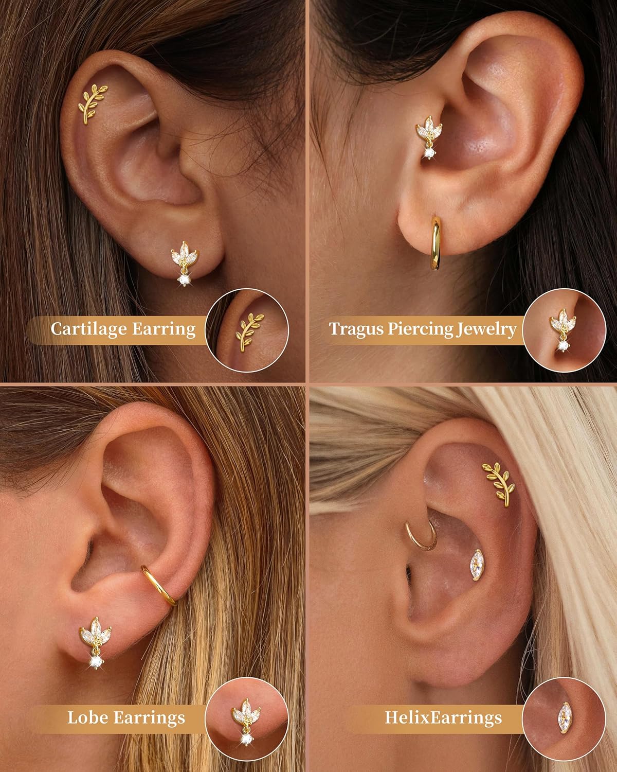 G23 Titanium Flat Back Earrings 16G 18G CZ Cartilage Earring for Women Internally Threaded Stud Earrings Dainty Tragus Conch Helix Piercing Jewelry Implant Grade Gold Silver - Image 6