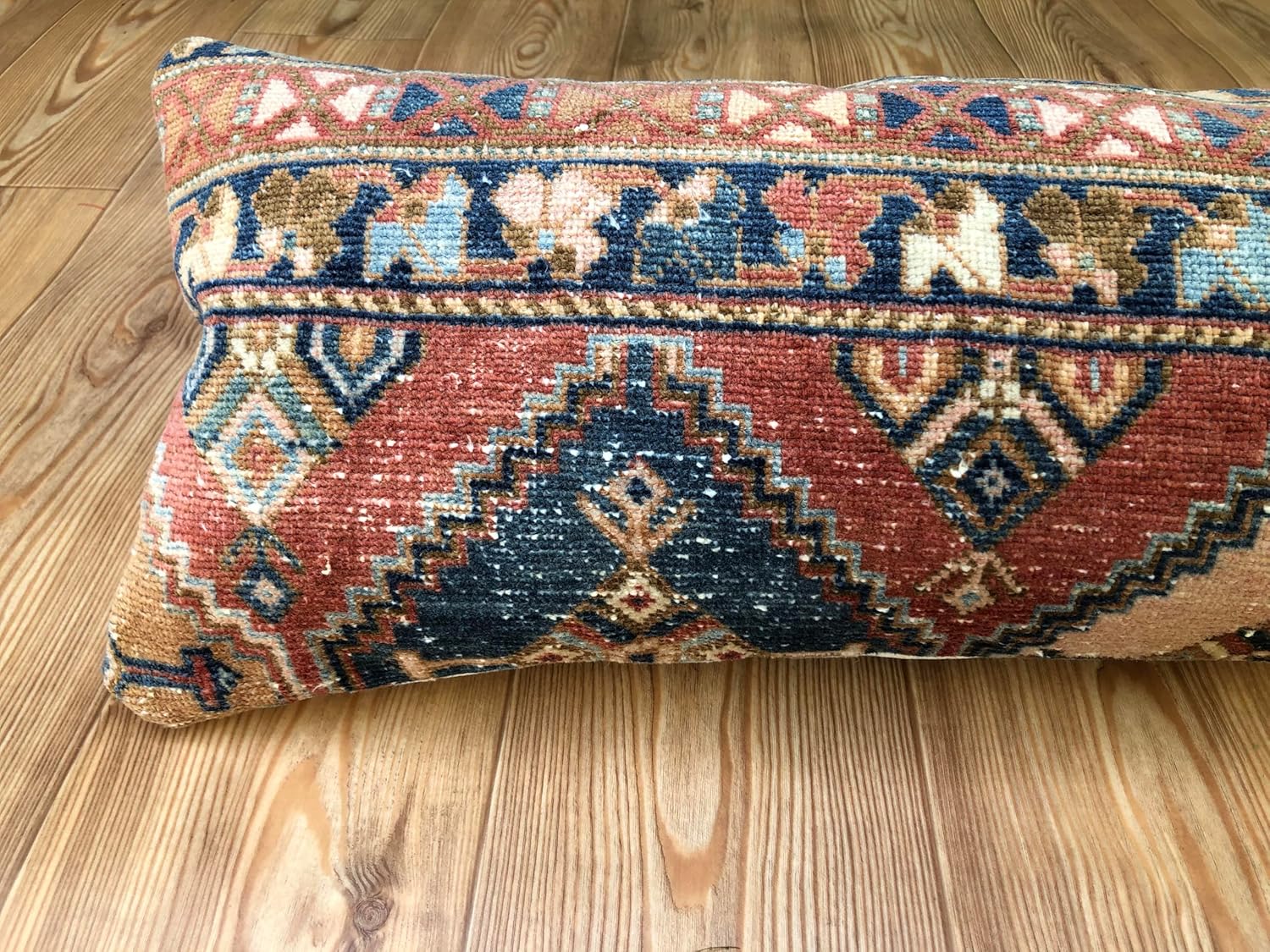 Ethnic Lumbar Rug Pillow, Bohemian, Rug Pillow, Rug Lumbar Pillow, 12x50 inch Vintage Rug Cushion Cover,