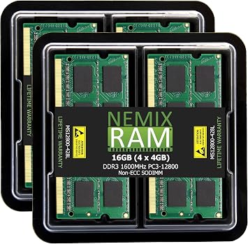 NEMIX RAM 16GB 4X4GB DDR3 1600MHz PC3-12800 2Rx8 1.35V 204-PIN Non-ECC SODIMM KIT Compatible with Apple iMac Memory