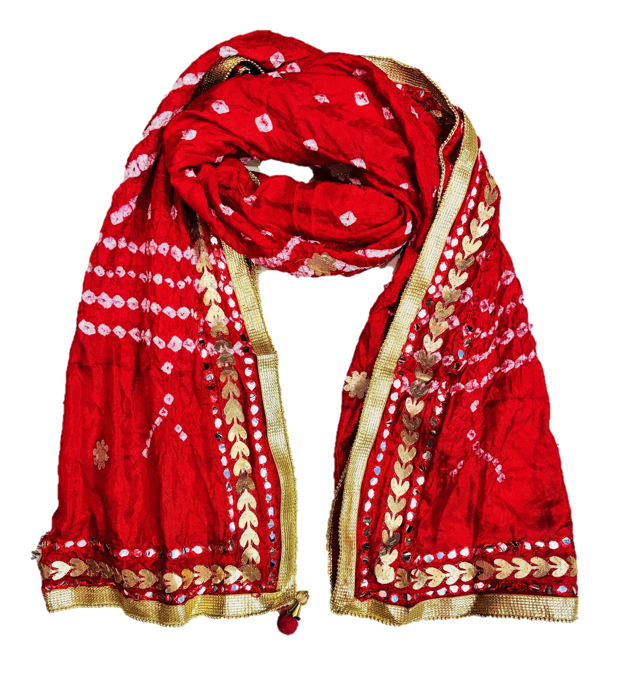 pk hub Dresses Jaipuri Rajasthani Women's Art Silk Bandhani Bandhej Dupatta With Heavy Mirror Work (Free size)-picture-10