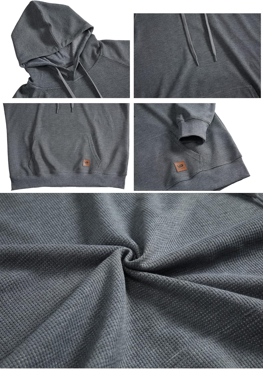 VICT POPU Hoodies For Men Pullover Long Sleeve hooded Plaid Jacquard With Big Pockets Solid Color Sweatshirt - Image 5