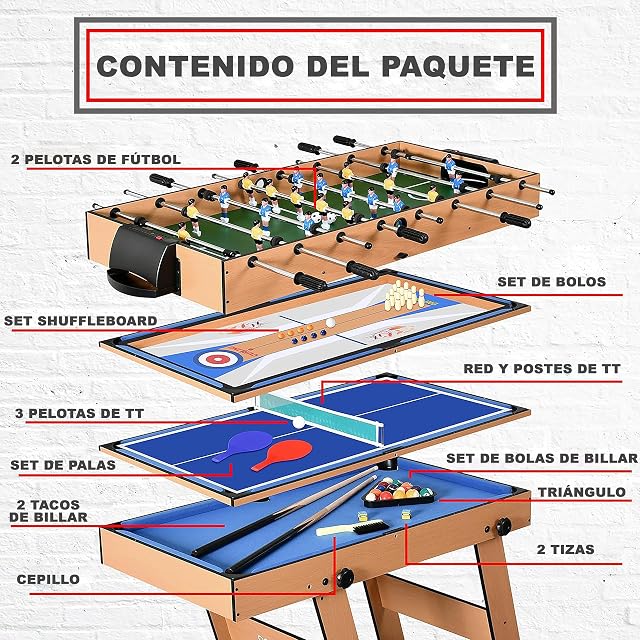 Foto 7 de 7 de Serenelife Mesa multijuegos, Billar, Hockey, Tenis de Mesa, Futbolin, Ideal para Interiores y Exteriores