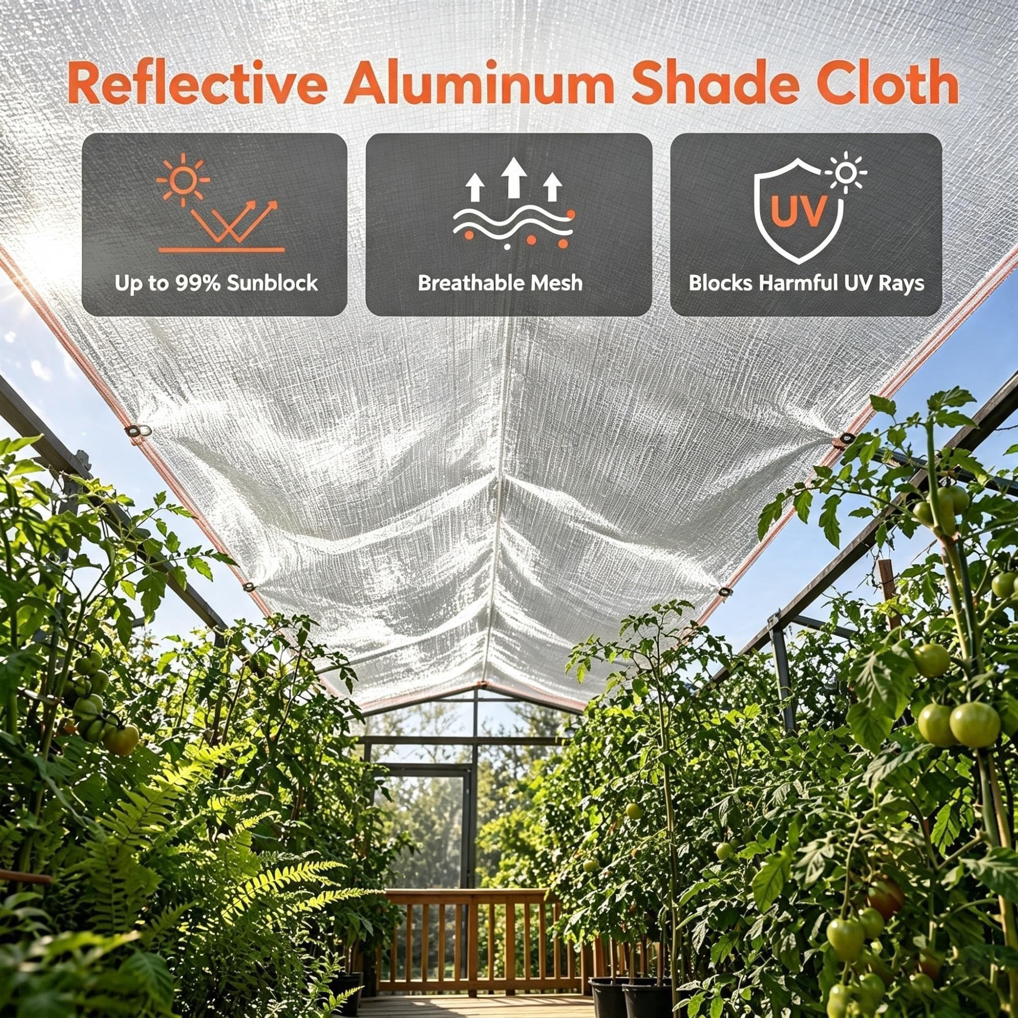 Tessuto Parasole In Alluminio Telo Riflettente Al Calore Resistente Al 99%. | Copertura parasole per esterni con occhielli per cortile auto, giardino, patio, serre, canile(3x5m/10x16.4ft)