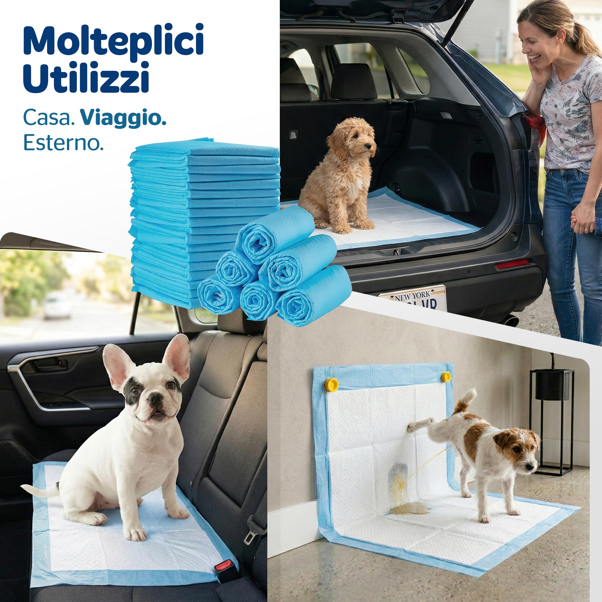 PORTENTUM Traversine cani 90x60 cm 100 pezzi – Tappetini igienici per cani 6 strati assorbenti antifuga con controllo degli odori – Tappetini cane per addestramento