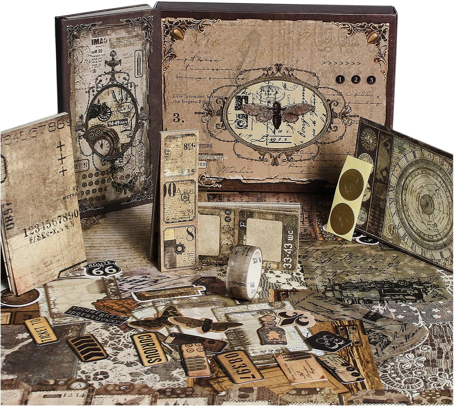 Diuhofart Ephemera Junk Journal Supplies Kit for Adults, Vintage Aesthetic Scrapbook Kit, Scrapbooking Stationery Set Paper Stickers Labels Materials for DIY Craft Art Collage Albumn Bujo