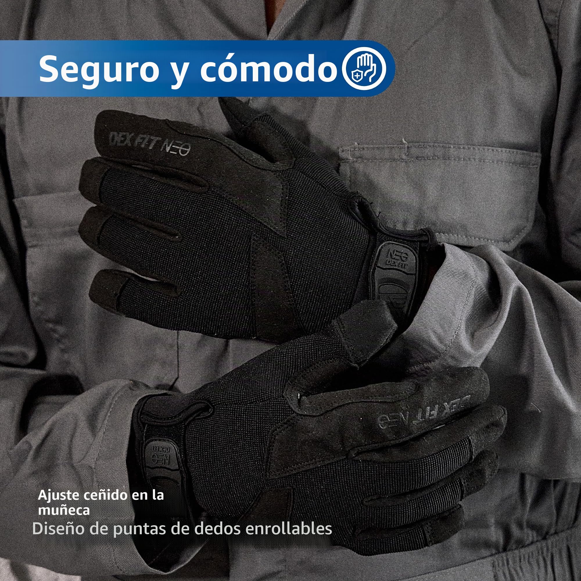 DEX FIT Guantes Resistentes a Punción y Agujas NPG420-3 Capas de Acero, Agarre Firme, Parche de Cuero PU, Pantalla Táctil, Cómodos y Duraderos para Trabajo y Airsoft; Black 9 (L) 1 Par
