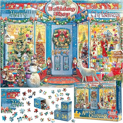 Calendario de Adviento 2023 - Rompecabezas de Navidad 1008 piezas, calendario de cuenta regresiva de 24 días de Navidad, rompecabezas de emporio,