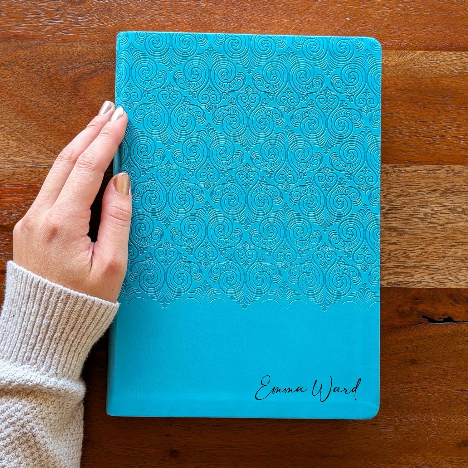 SacredBound Personalized NIV Super Giant Print Bible – 16.5 Point Large Print, Easy to Read, Engraved Name LeatherSoft Teal | Red Letter Reference Bible (Name Only)