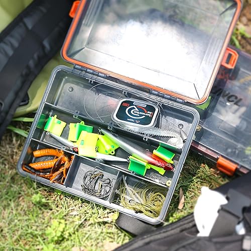 Miniatura 6 de RUNCL Caja de aparejos de pesca impermeable, organizador de aparejos de pesca con bandeja móvil, organizador de cebo suave, organización de anzuelos