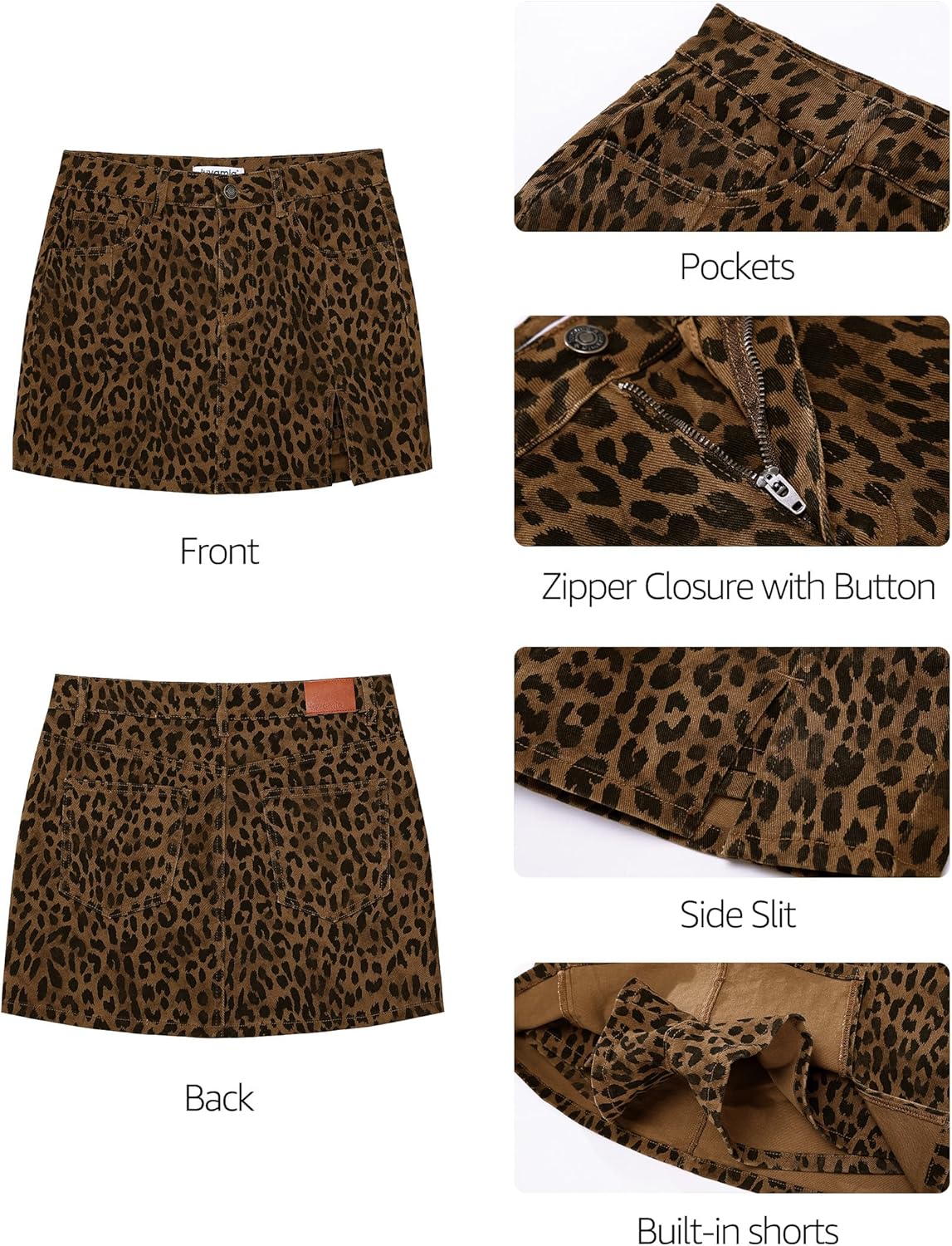 luvamia Skorts for Woman Leopard Cheetah Print Mini Skirt with Shorts High Waisted Trendy Cute Stretchy Side Slit Skort - Image 6