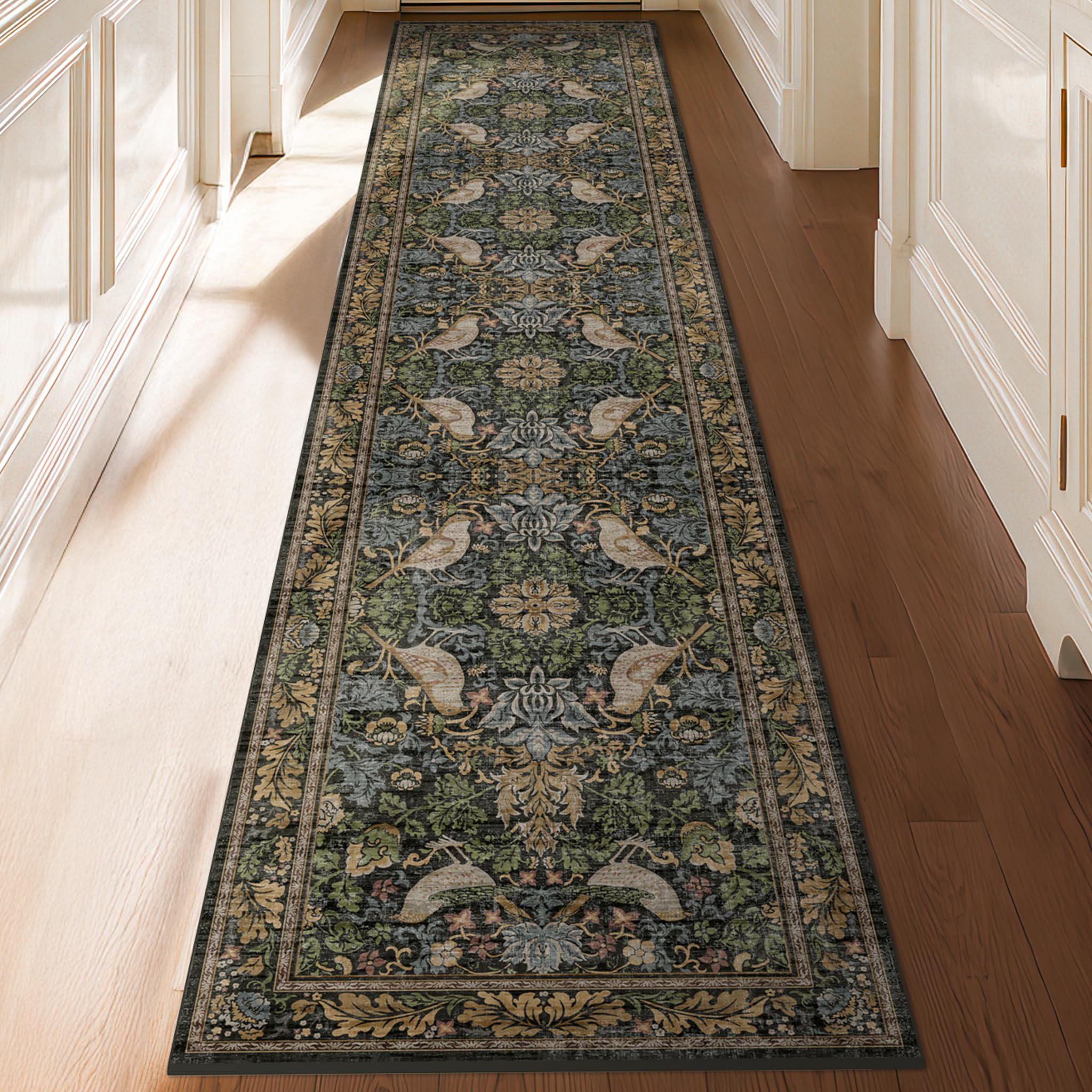 Extra Long Runner Rugs for Hallways - Farmhouse 2x10 Runners for Kitchen Laundry Room Hall Way, Washable Non Slip Low Pile Forest Animal Rugs