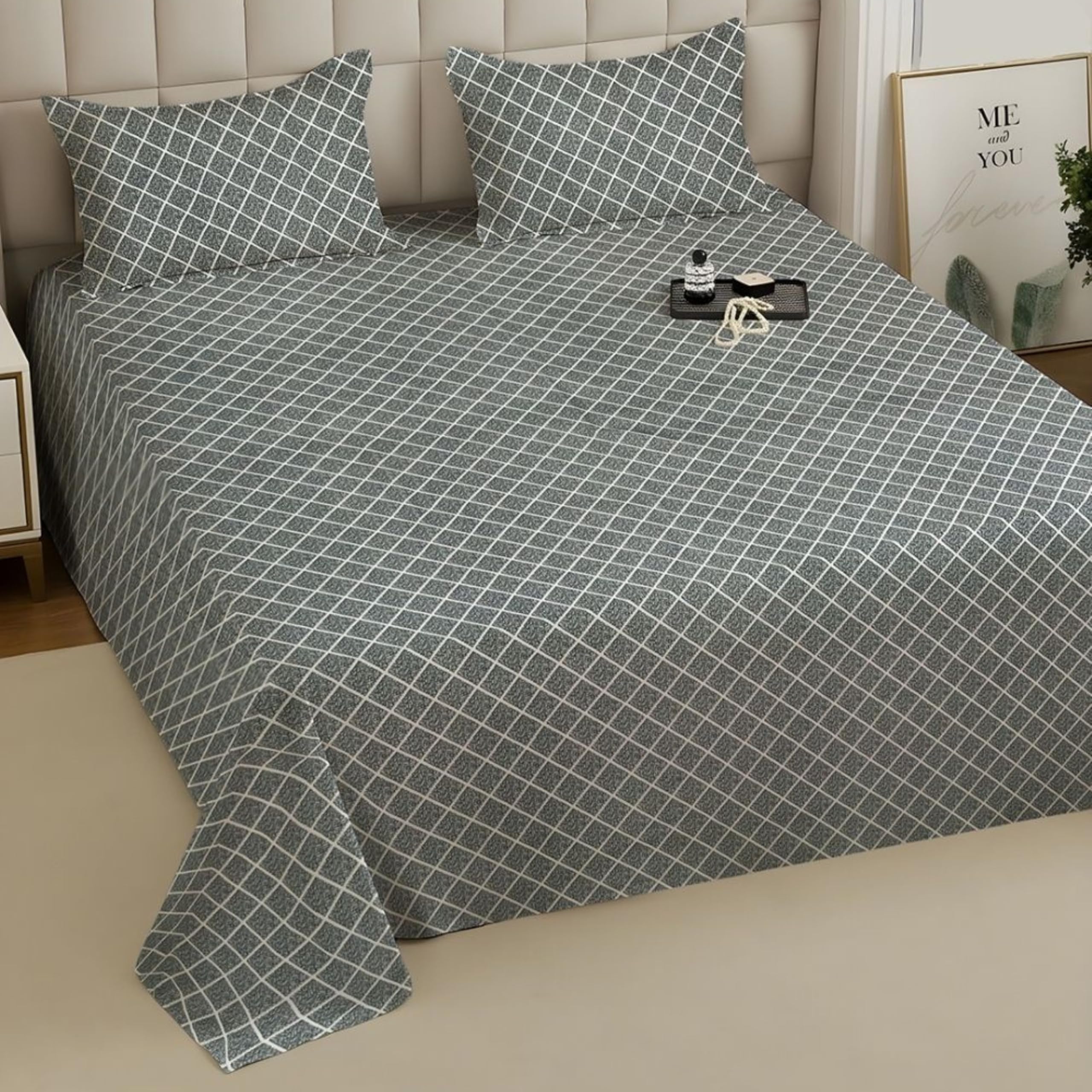 130 GSM. Cotton Feel Flat Bedsheet for Double Bed 90x90 inch Soft and Breathable with 2 Pillow Covers 20x30 Inch.-image-34
