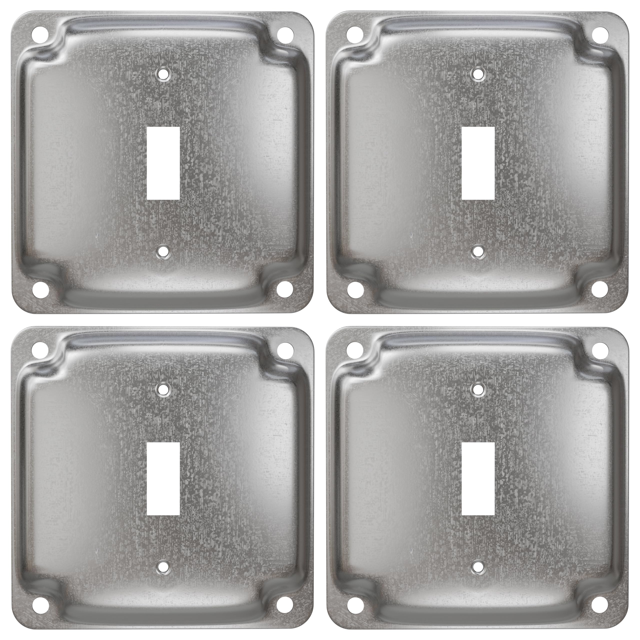 OHLECTRIC Crushed Corner Steel Single Toggle Switch Box Cover| 4” Square Electrical Box Cover, Fire Rated | Ideal for Wiring Connection Protection and Wiring Devices (4-Pack)