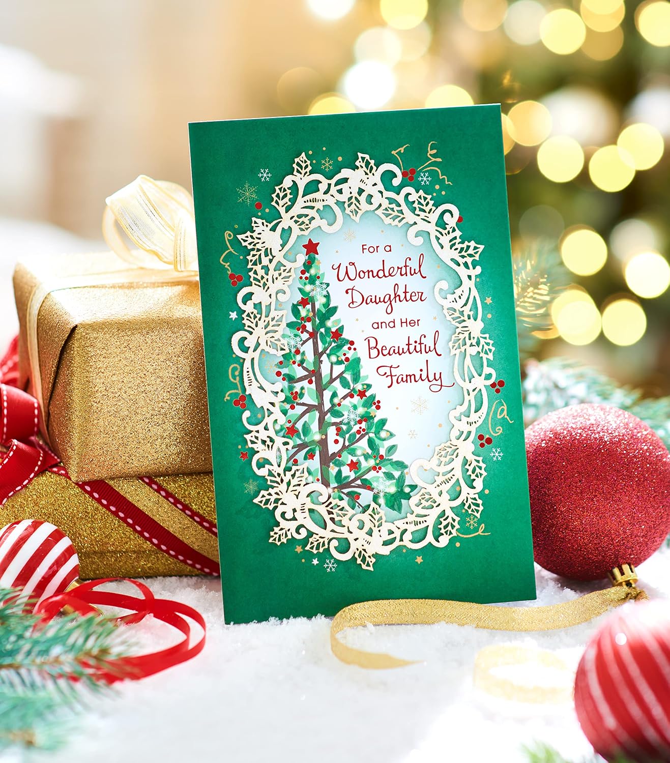 American Greetings Sentimental Christmas Card for Daughter and Family, Beautiful Holiday Greeting with Artistic Die-Cut Winter Florals and Glimmering Christmas Tree (You're Appreciated)