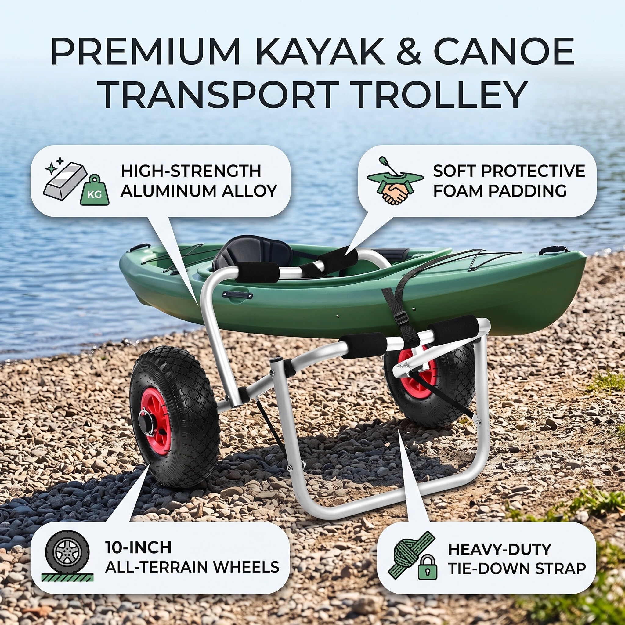 Wakects Carrito de Kayak,Carro Transporte Kayak Plegable 80kg,para el Transporte de Barcos Canoe O Kayak