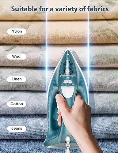 Miniatura 6 de Vaporizador de hierro para ropa, suela de cerámica antiadherente de 1500 W, 500 agujeros de microvapor, potente plancha de vapor, apagado