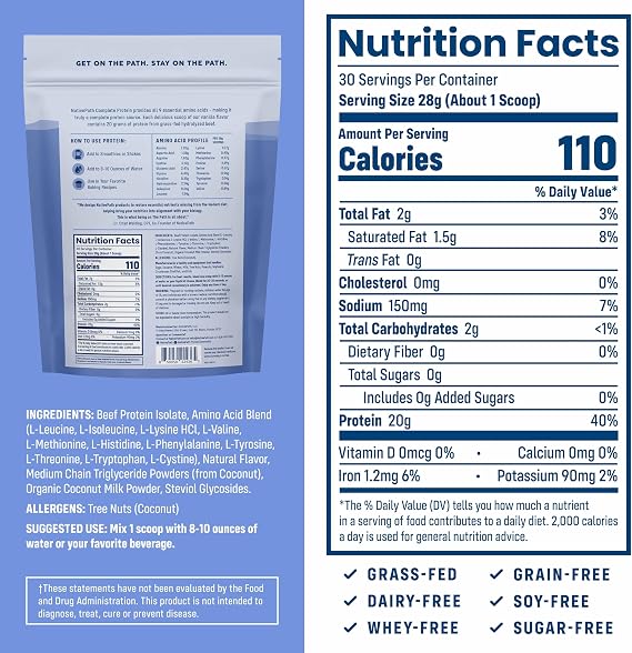 NativePath Complete Protein, 20g Grass-Fed Beef, Vanilla, 30 Servings