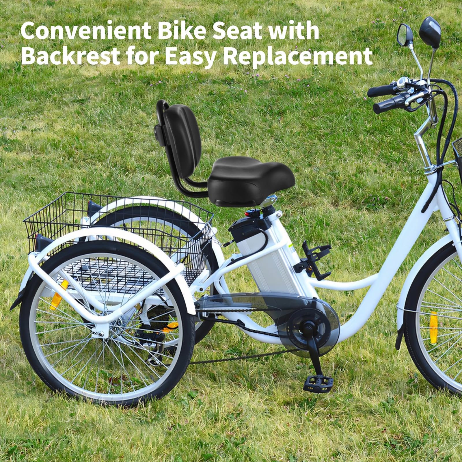 Bike Seat with Backrest,Extra Wide Bicycle Seat with Back Support,Extra-Large Bicycle Seat with Padded PU Cushion Saddle Fit for Tricycle Mountain E-Bike, Includes Installation Tools
