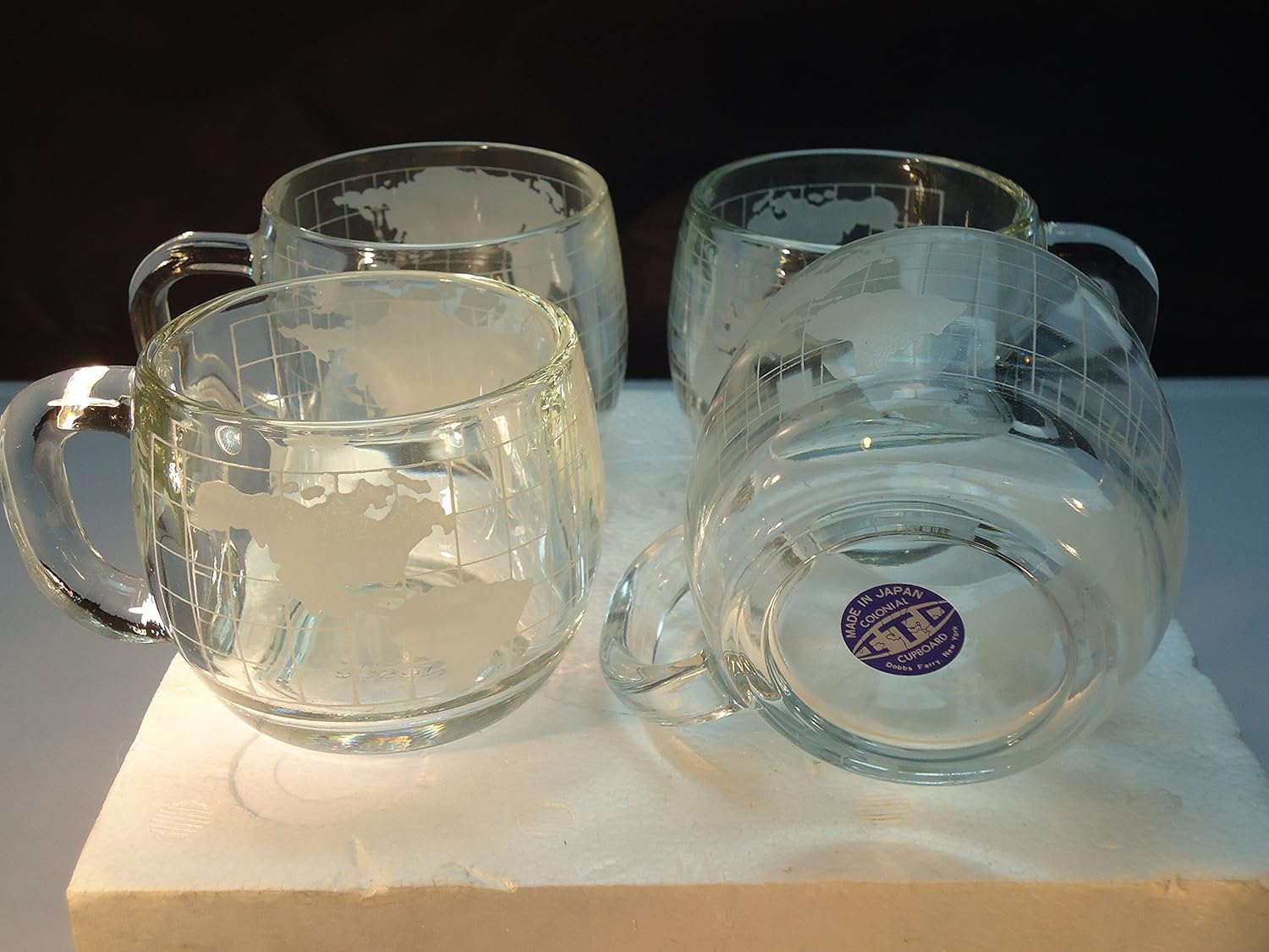 Nestle Nescafe Old World Globe Glass Coffee Mug - Set of 4. Brand New In Original Styrofoam Packaging.