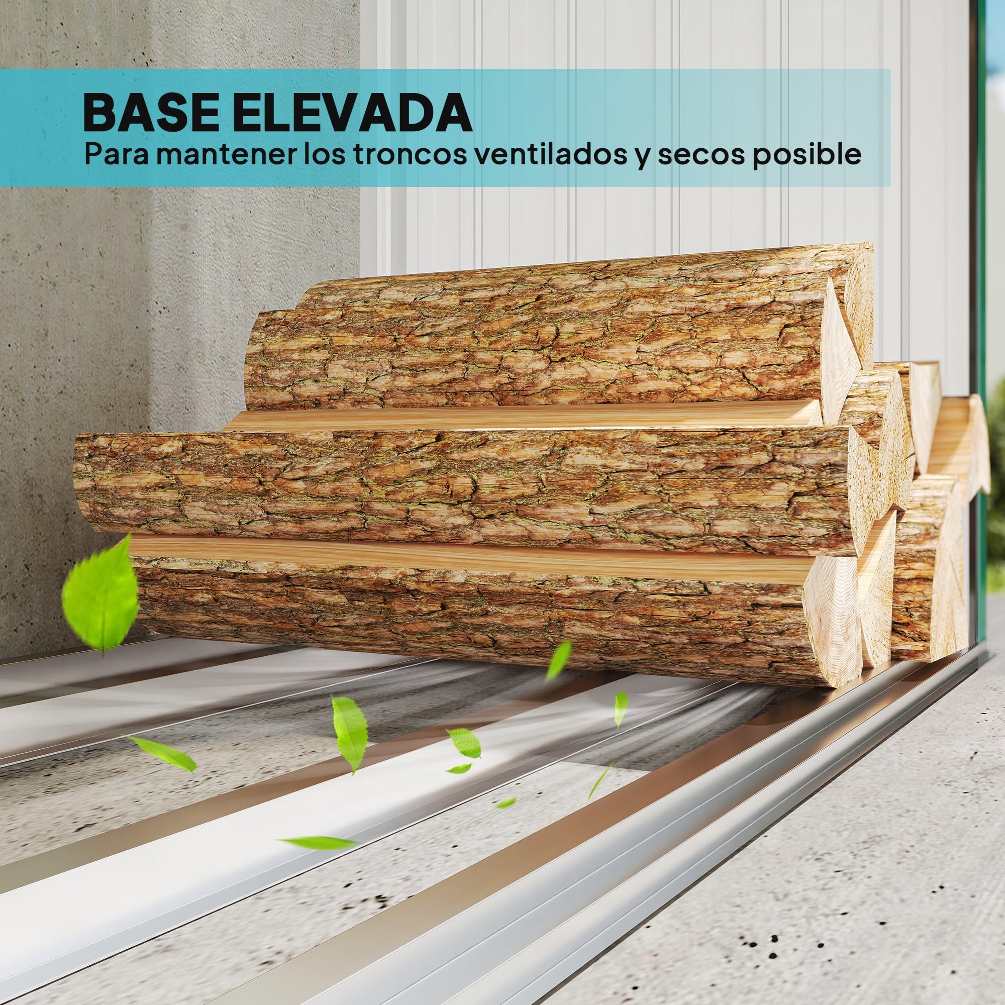 Outsunny Casetilla para Leña de Acero Galvanizado con Base Elevada y Techo Inclinado Cobertizo Leñero Exterior de Almacenamiento de Troncos 213x66,5x150 cm Verde