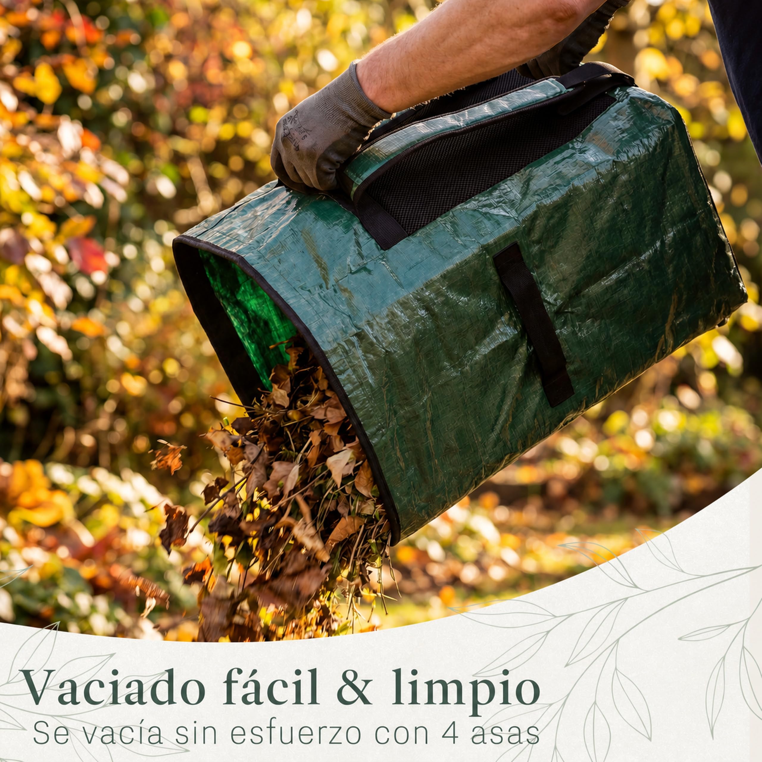 Bolsa de Basura de Jardín 115 L – Manos Libres, Autoportante | Manos libres con sistema de mochila acolchado | 115 L | autoportante y reutilizable | tejido PP de doble capa, resistente