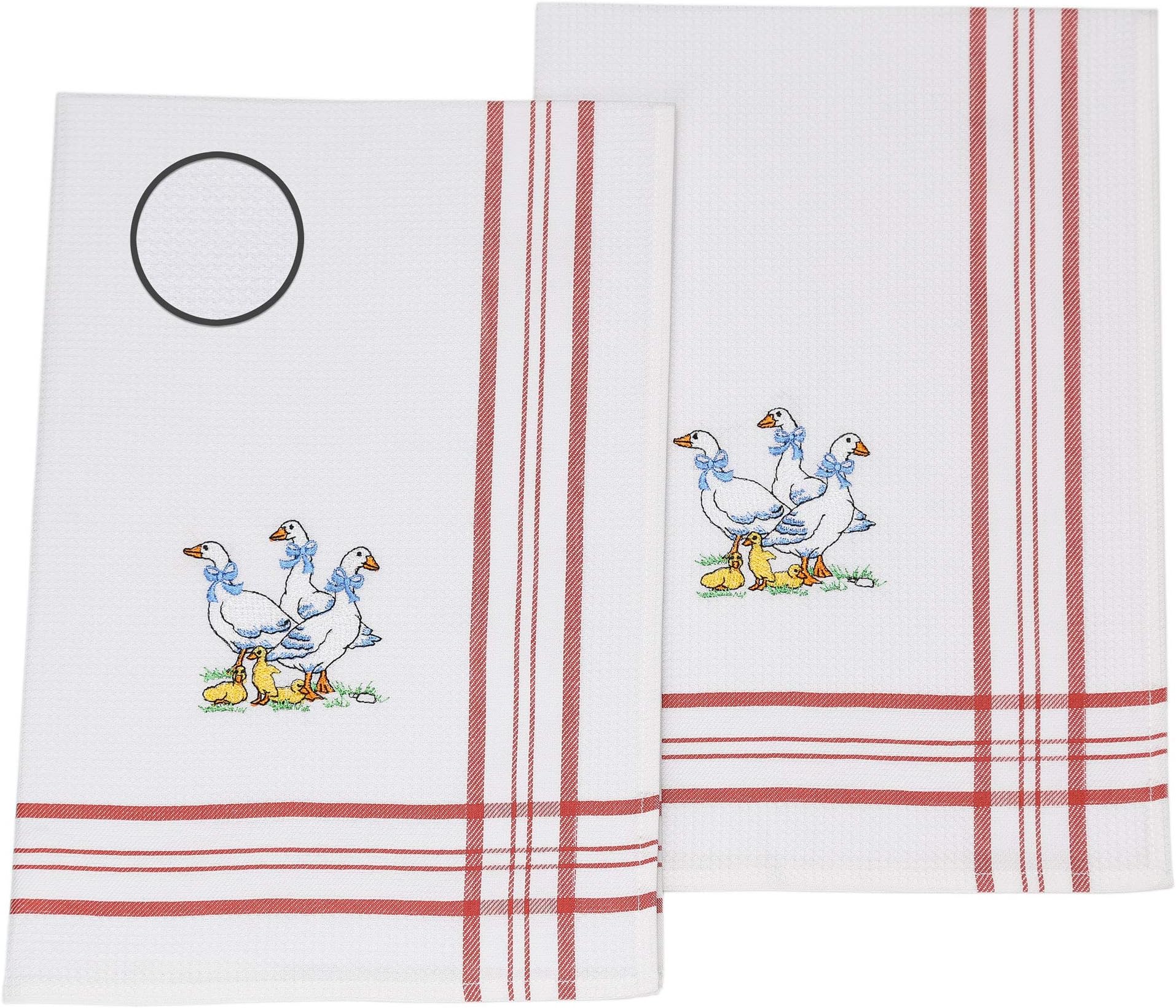 Betz 2 Piece Set Waffle Tea Towels GEESE 100% Cotton Size: 50 x 70 cm Colour: white/red