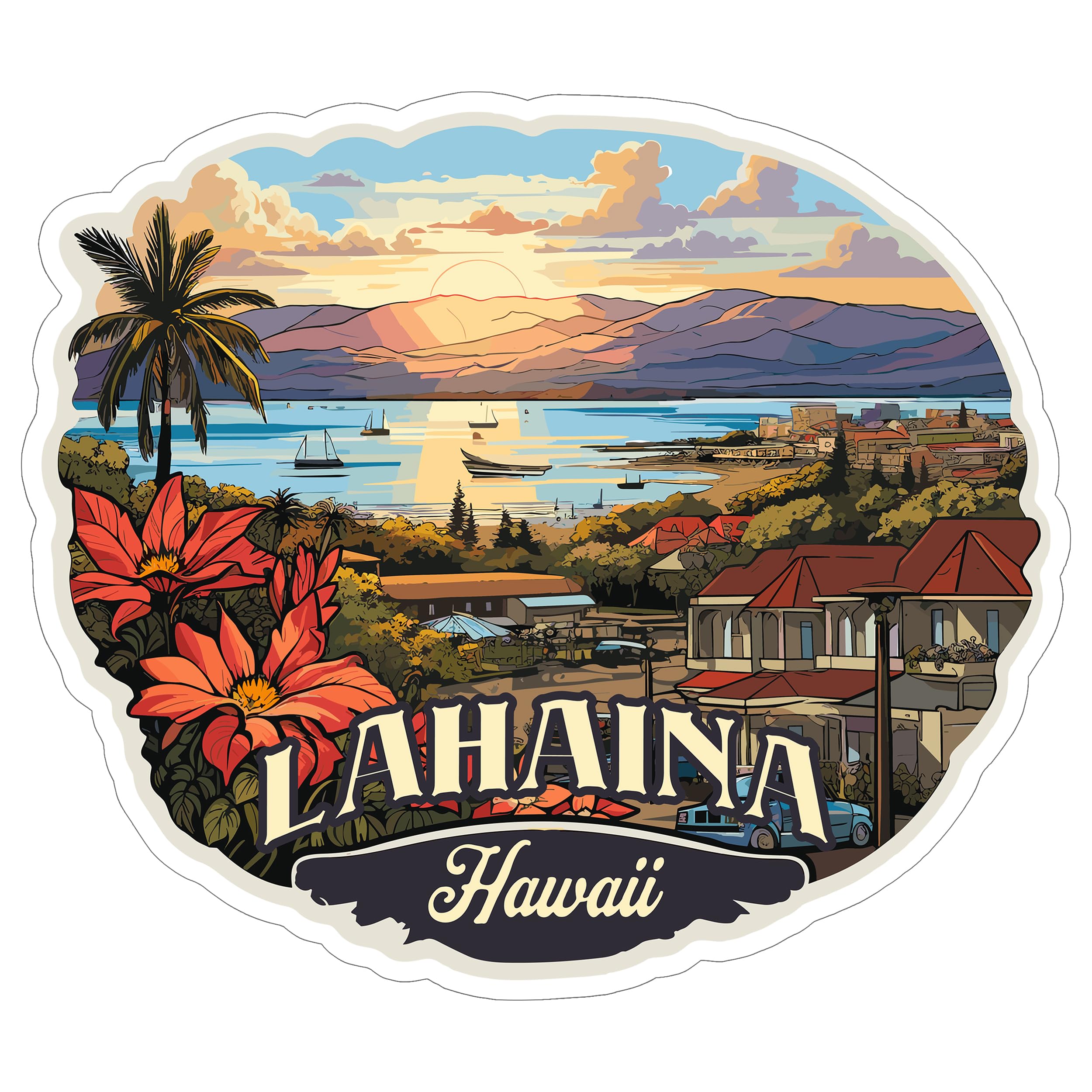 Lahaina Hawaii Sticker 4 Inch Travel Souvenir City Destination - Waterproof Vinyl Decal for Laptop Water Bottle Car Tumbler - Durable Aesthetic