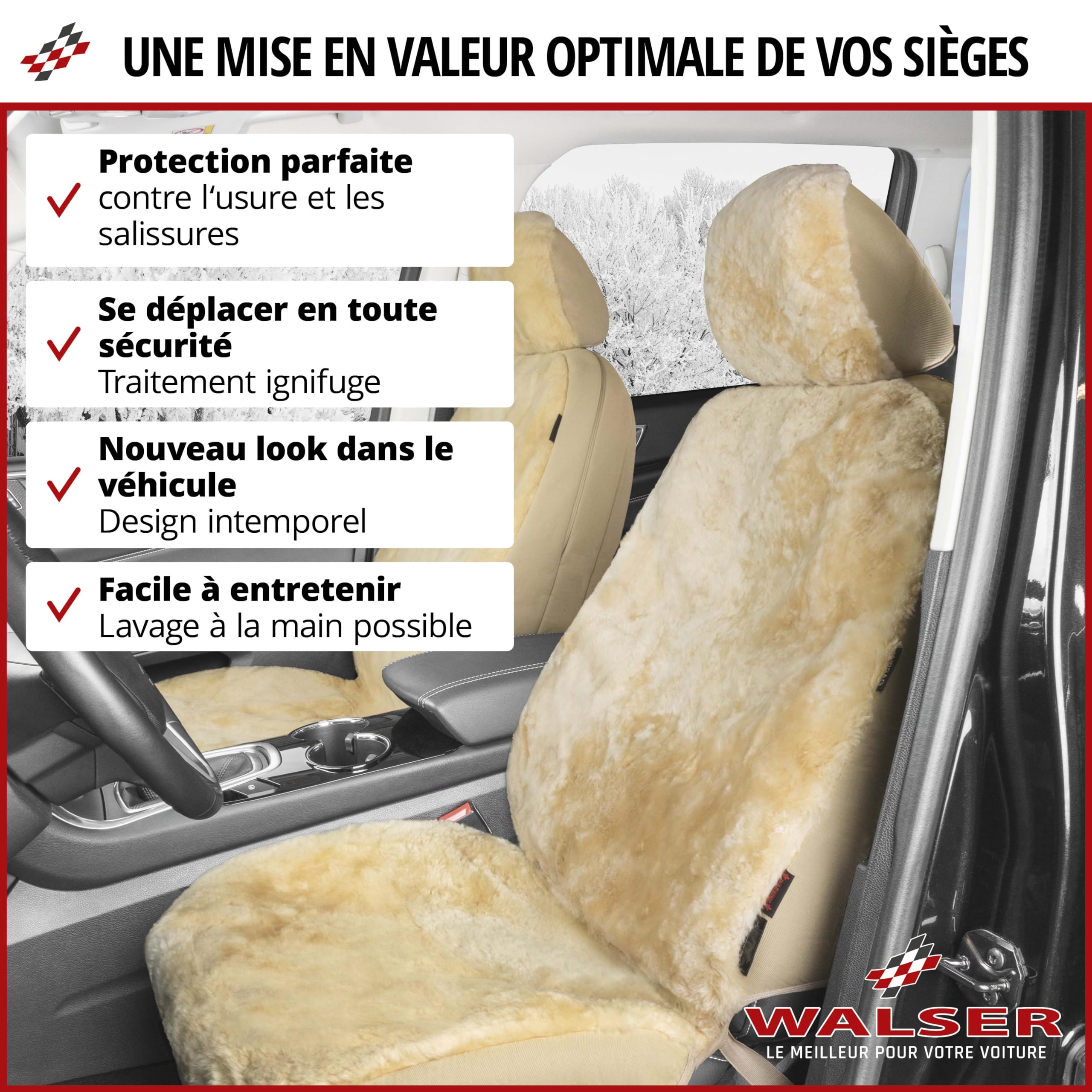Walser Housse de siège Auto en Peau d'agneau Iva, 100% Peau de Mouton Housse de siège pour Voiture, 1 pièce de Fourrure d'agneau Housses de sièges Avant de Voiture Beige