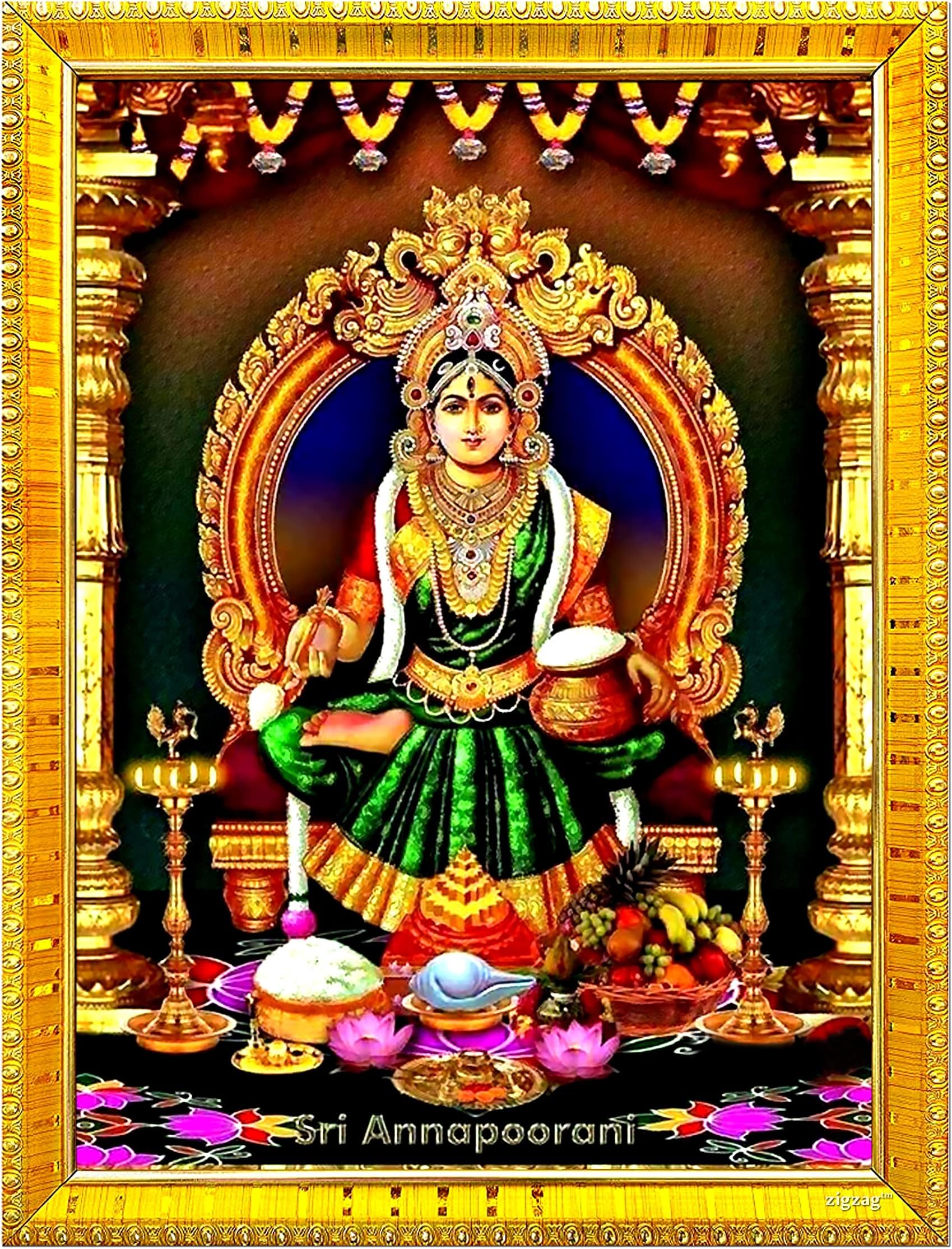 zig zag Maa Annapurna Devi / Mata Photo Frame Small Photo Frame For Wall Table Size Medium ( 7x9 inches, Acrylic Glass) Golden