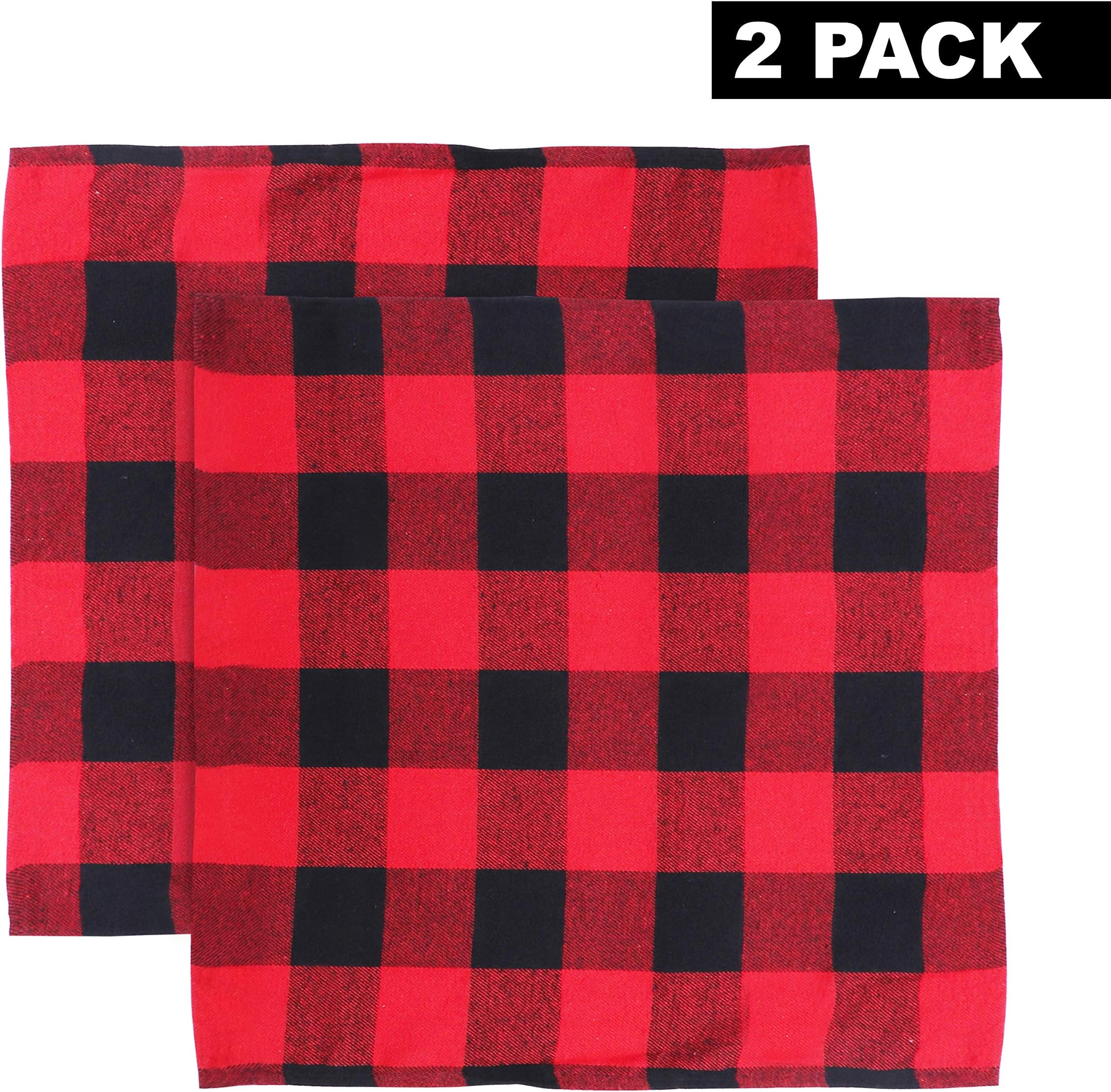 BELLE VOUS Throw Pillow Case (2 Pack) 45 x 45 cm Buffalo Plaid Red and Black Check Cushion Covers Pillowcases for Sofa, Living Room Decoration