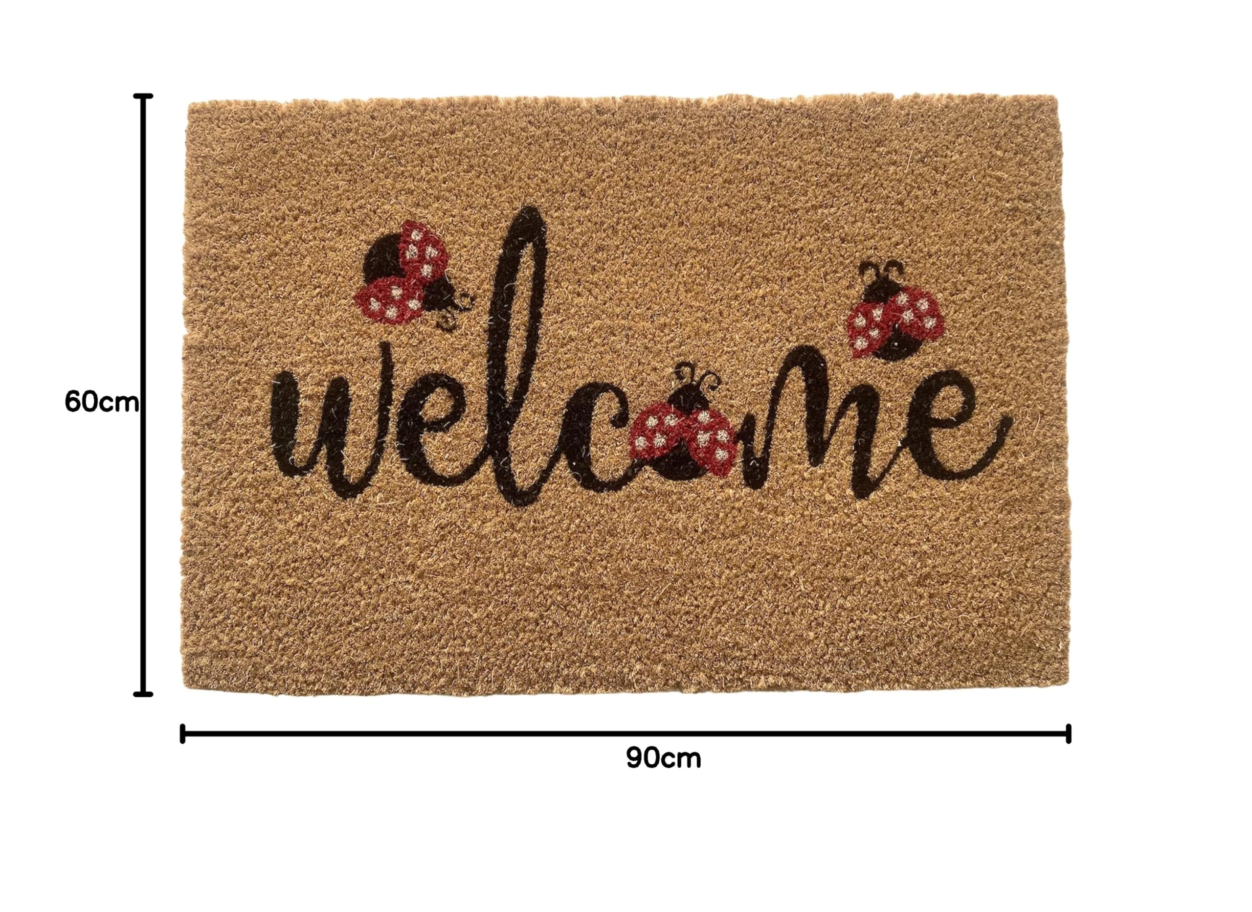 Teppich-Traum Kokos wycieraczka biedronka Welcome czerwona 60 x 90 cm | Antypoślizgowe, wytrzymałe, łatwe w pielęgnacji, antybakteryjne, odporne na wilgoć, trwałe, do wejścia, na taras i balkon