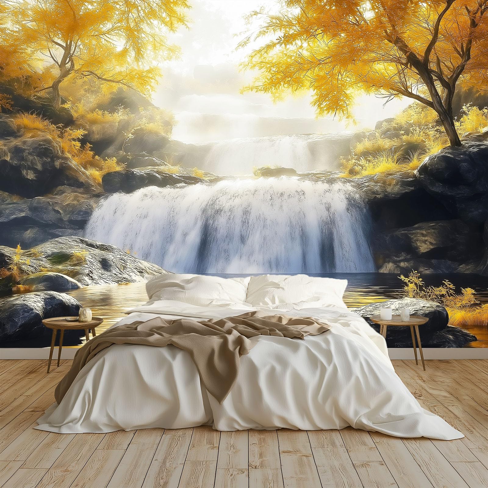 Papier peint panoramique cascade d'automne jaune grand format 300x210 cm