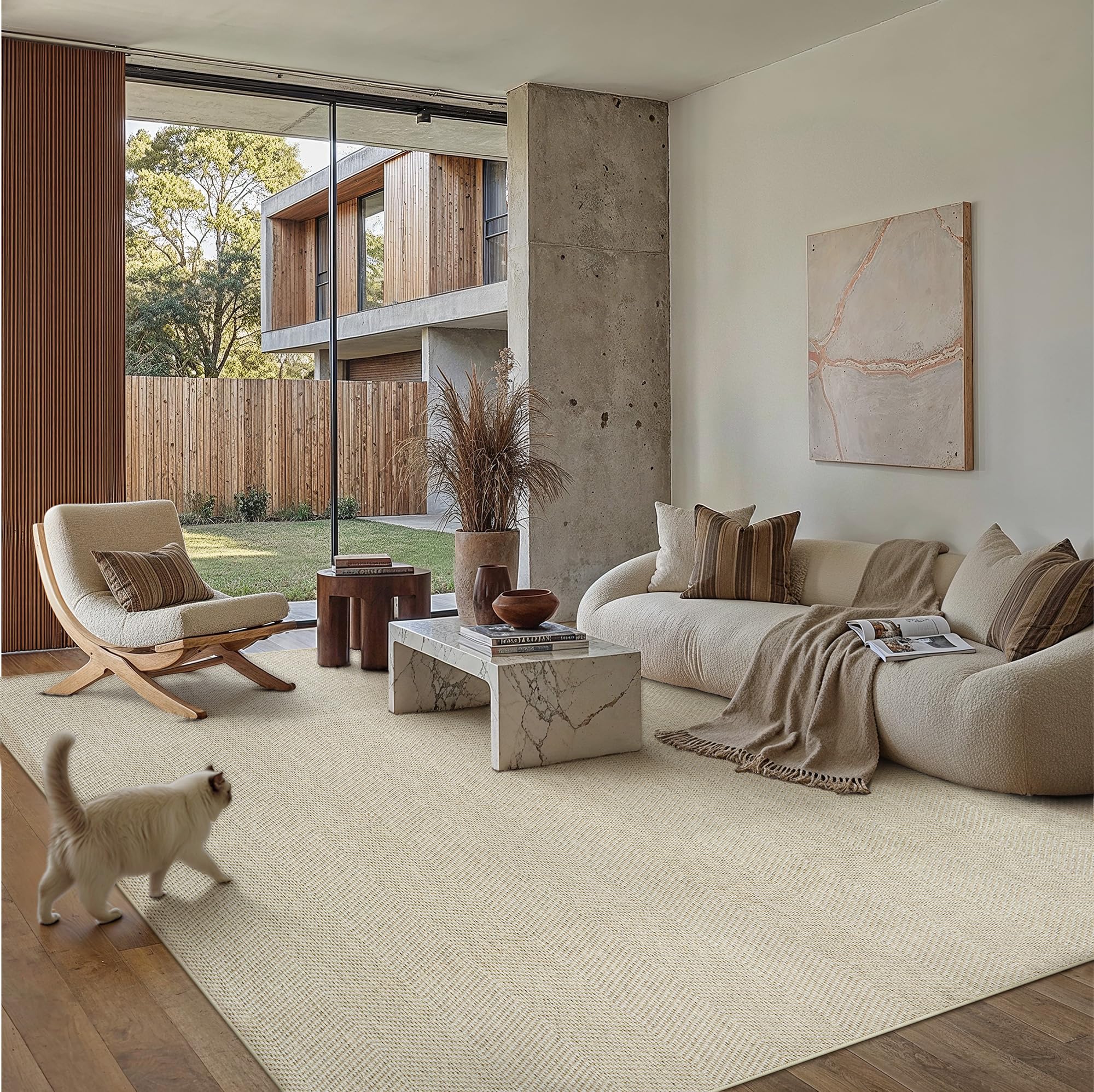 PureCozy Alfombra Exterior 200x300cm Salon Terraza Impermeable Taupe Antideslizante Lavable Interior Alfombras Habitacion Jardin Comedor Patio Dormitorio Aspecto Yute Tapete