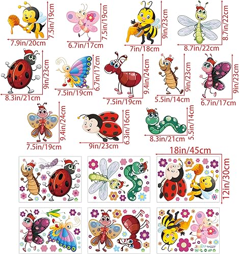 Miniatura 7 de Calcomanía de pared de insectos de dibujos animados, extraíble, flor de abeja, mariposa, hormiga, serpiente, mariquita, libélula, mantis rezando,