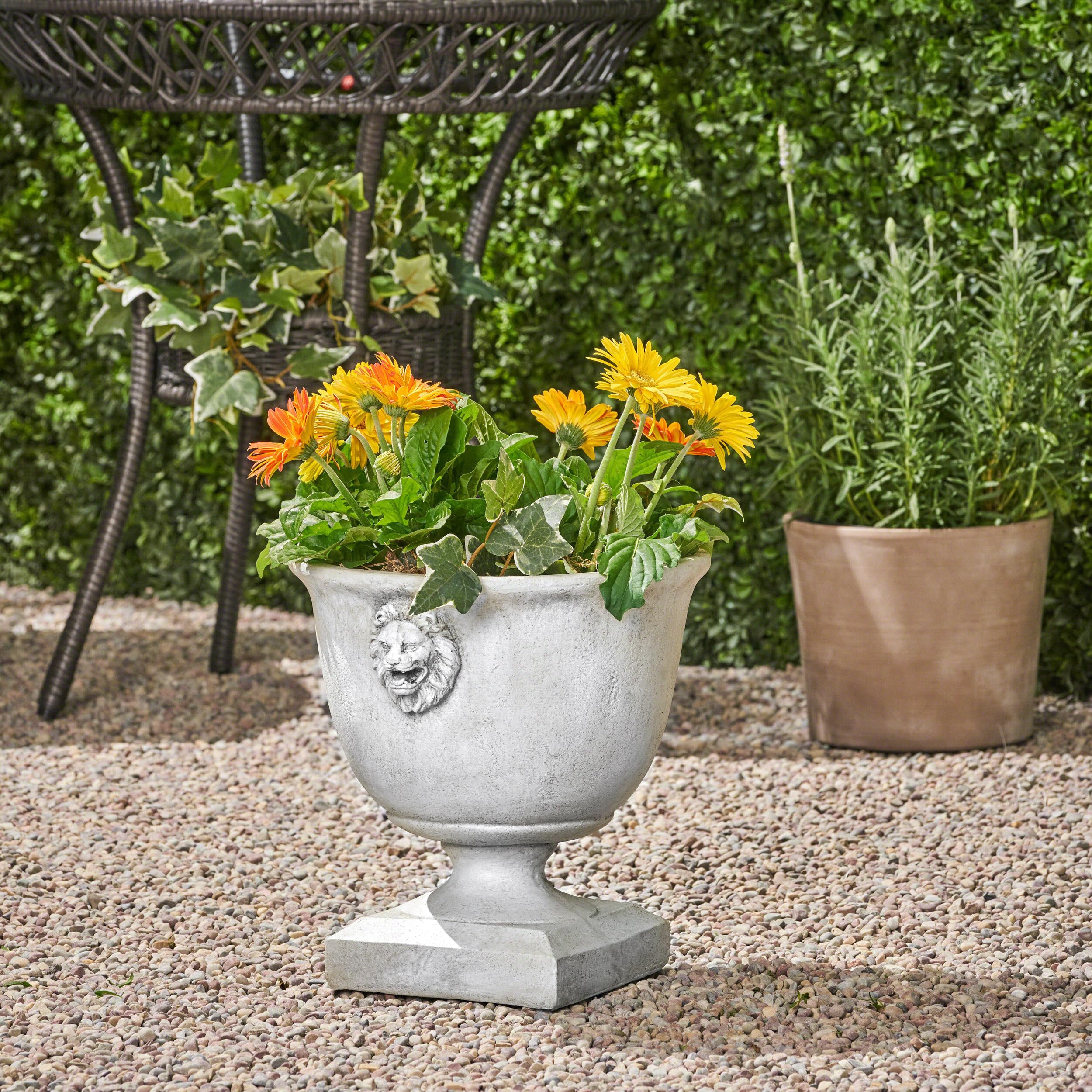 Condition photo showing New/Like New for all-weather garden urn planter, crack & fade resistant mgo for harsh sunlight & frost, durable outdoor decor for year-round landscape