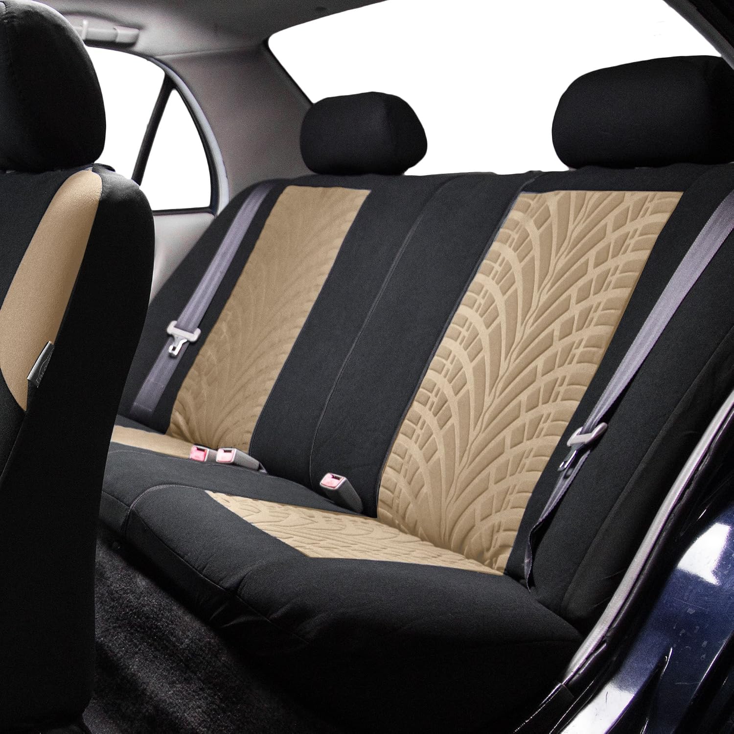 FH Group Car Seat Covers Three Row Set Beige Travel Master Car Accessories, Airbag and Split Rear Car Seat Cover Universal Fit Interior Accessories for Cars Trucks and SUV Automotive Seat Covers