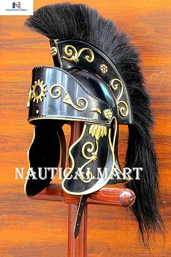Miniatura 4 de NauticalMart Roman Black Muscle Armor - Juego de Corazas con hombros, protector de piernas, casco romano, cadena de correo, escudo romano