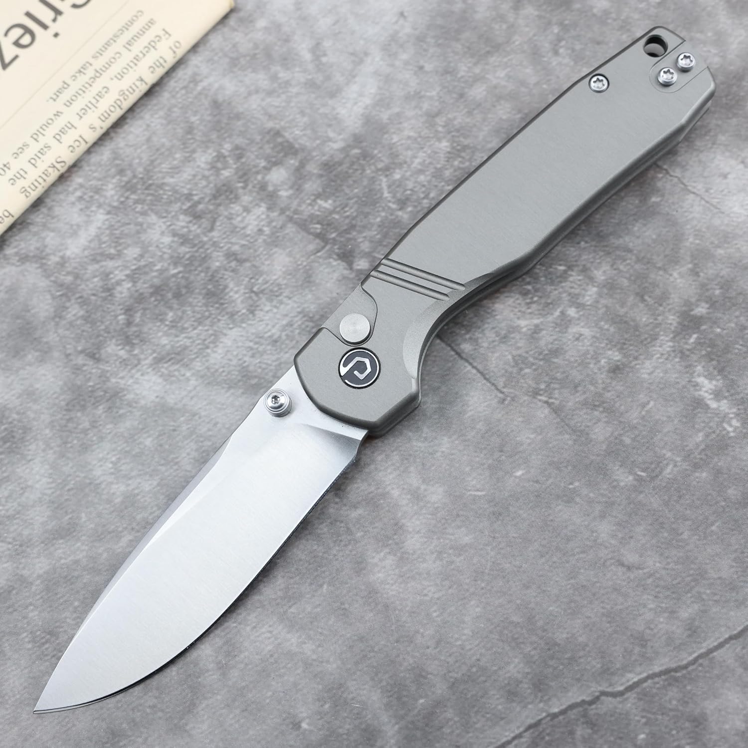 DEFCON Pocket Folding Knife- Button Lock with Thumb Stud Opener, 3" 14C28N Blade, Aluminum Handle, Utility Knife for Men Women Gift (Grey)