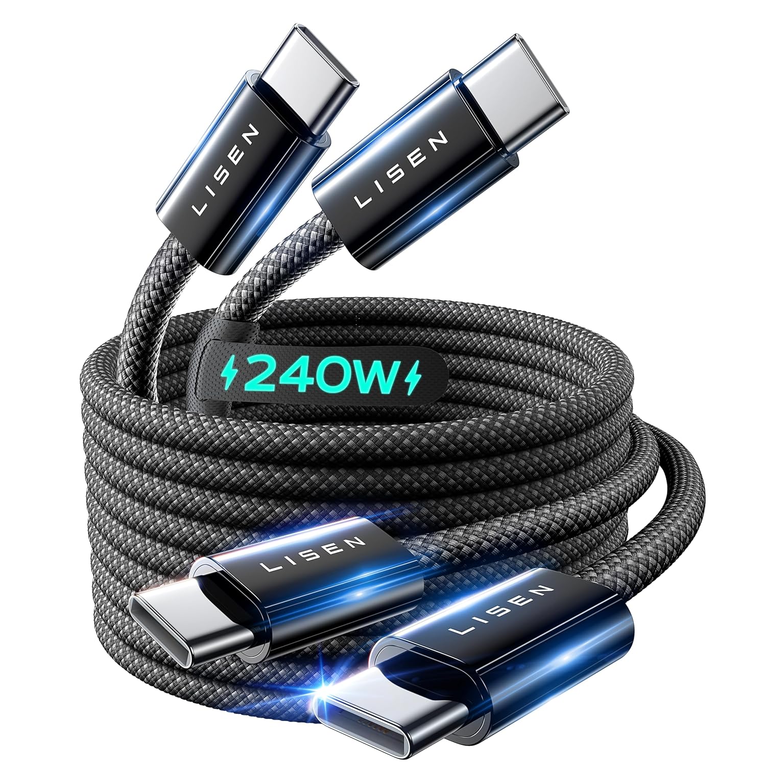 LISEN 2 Pack 240W USB C to USB C Cable 2M USBC to USBC PD Fast Charging Type C Charger Cable for iPhone Accessories 17 16 15 MacBook Pro iPad Matebook Chromebook Pixel Galaxy S25 Black-2pack-2M