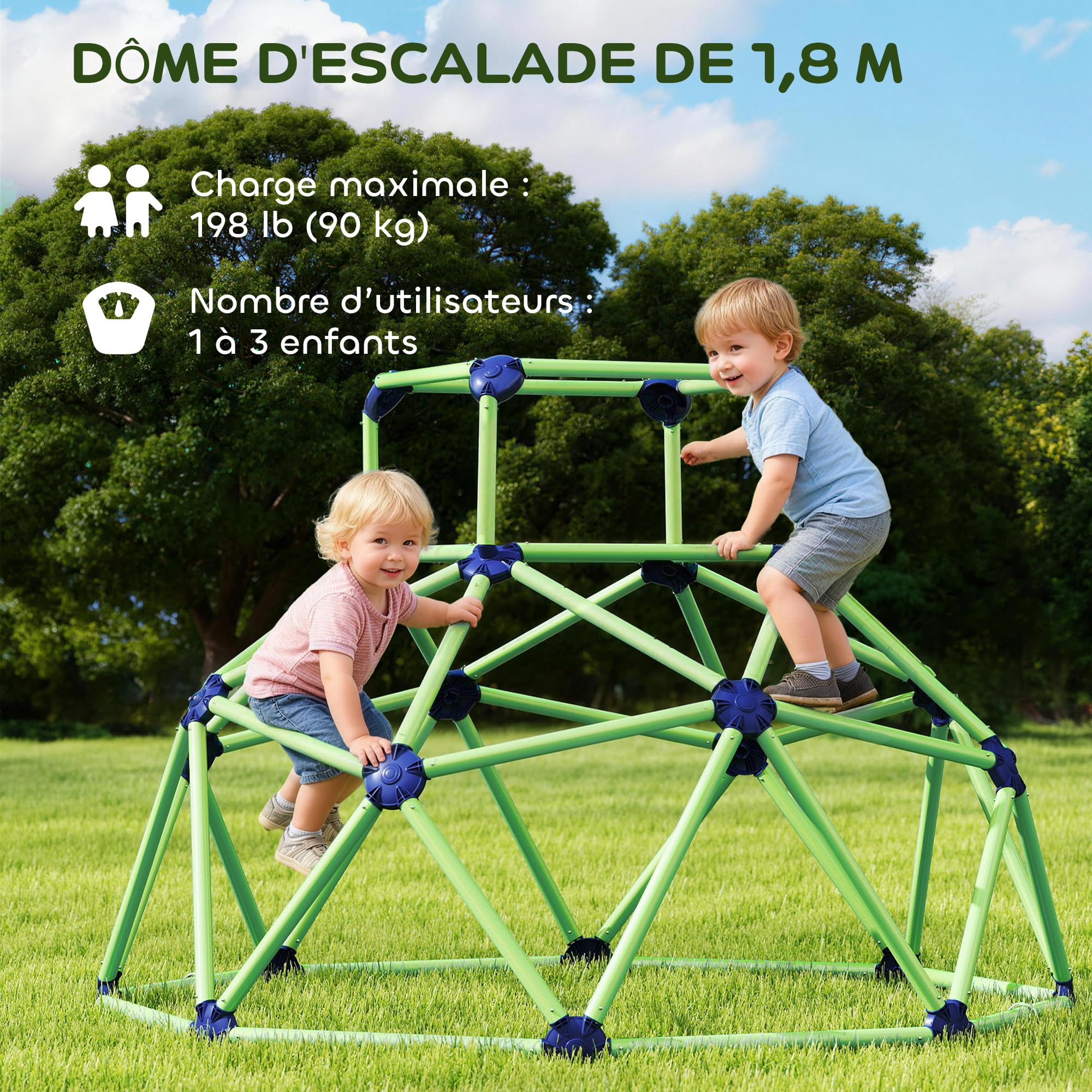 AIYAPLAY Kletterkuppel für Kinder 183 cm, Kletterkäfig aus Kunststoff, UV-beständig, wasserdicht, Spielplatz für Kinder von 3 bis 8 Jahren, für drinnen und draußen, Belastbarkeit 90 kg, einfache