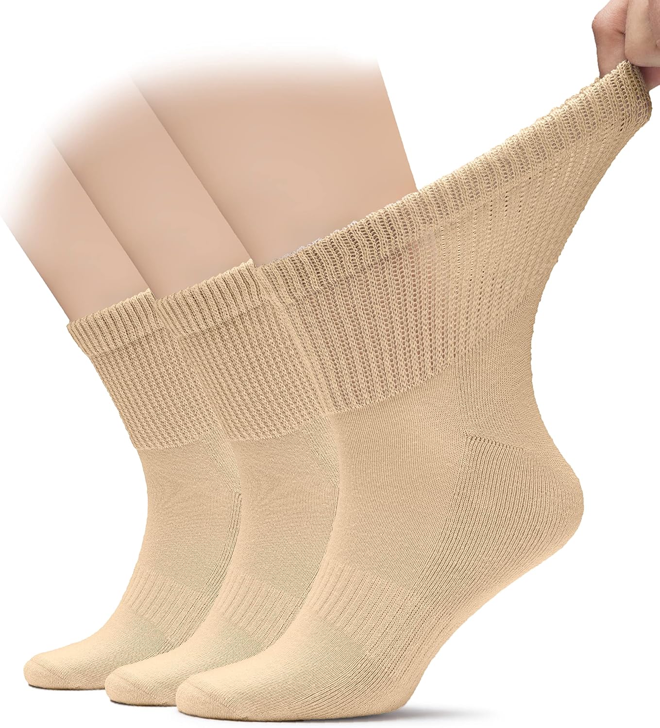Hugh Ugoli Men's Cotton Diabetic Ankle Socks, Wide, Loose, Stretchy, Seamless Toe, Non Binding Top, Semi Cushion, 3-6 Pairs