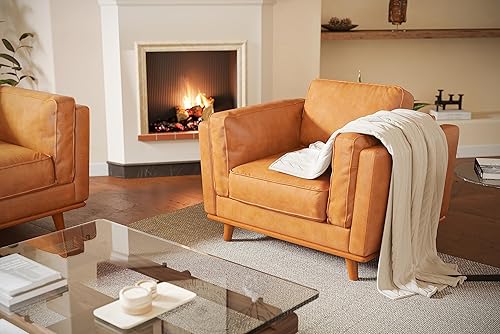 Miniatura 5 de Valencia Artisan - Silla decorativa de cuero completo de 41.5 pulgadas, silla de napa italiana pura, acento de madera maciza, máxima comodidad,