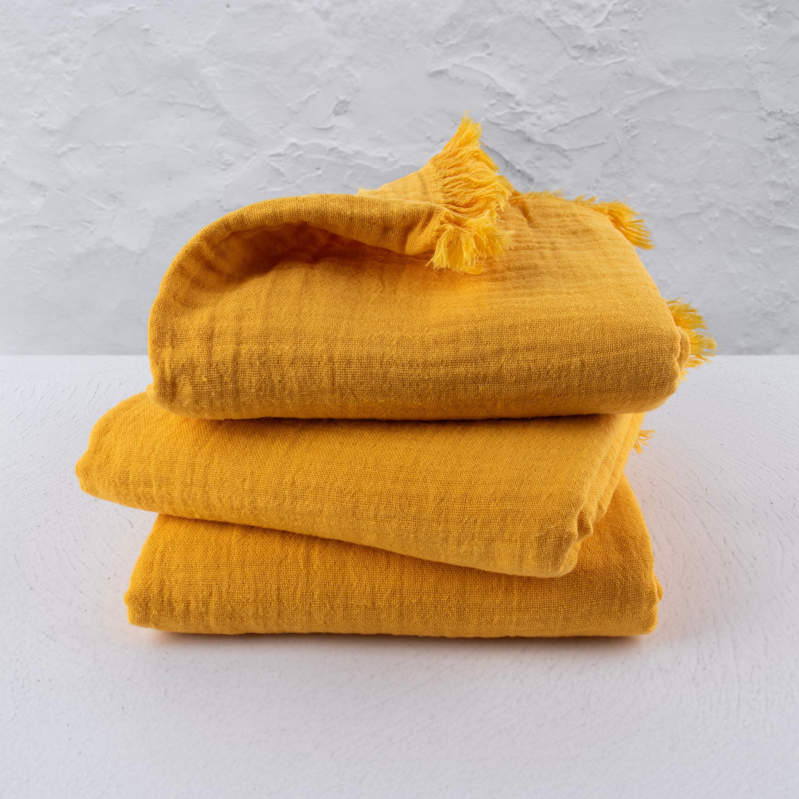 PÜSKÜL - Premium 100% Turkish Cotton Muslin Towel Extra Large 35x70 Oversize | Soft, Quick-Dry, Light, Sand-Free, Versatile Turkish Bath & Beach Towels (Pack of 3, Mustard Yellow)