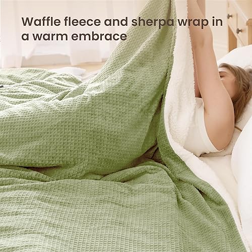 Miniatura 2 de Manta térmica eléctrica Queen Waffle, 84 x 90 pulgadas, doble controlador, manta de forro polar Sherpa de calentamiento rápido, 6 niveles de