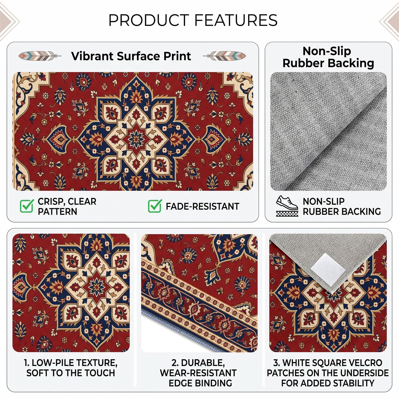 Waschbarer Orientalisch Klassisch Traditionell Teppich Wohnzimmer 80 x 150 cm, rutschfest Stamm Blumen Teppiche Kinderzimmer - Weich Kurzflor Teppiche für Schlafzimmer Esszimmer Esszimmer Büro